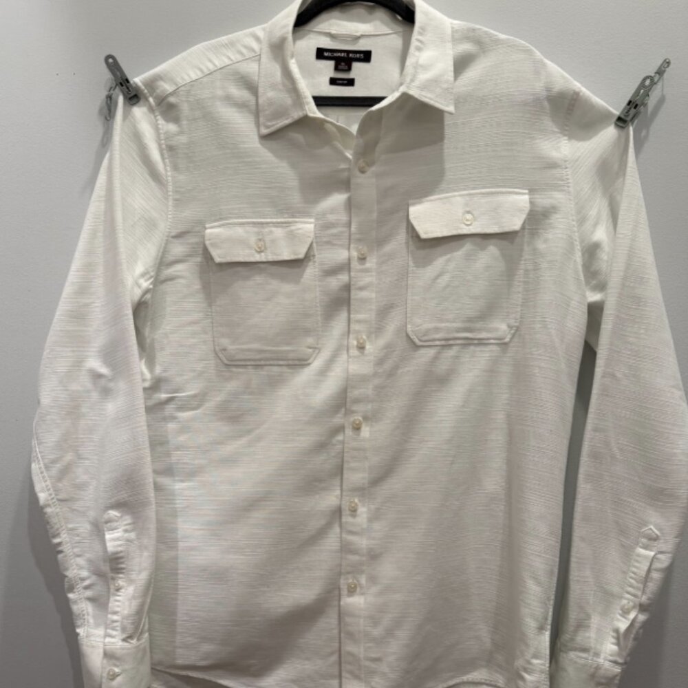 Michael Kors Men’s XL Slim Fit Button Down Shirt Ivory Long Sleeve